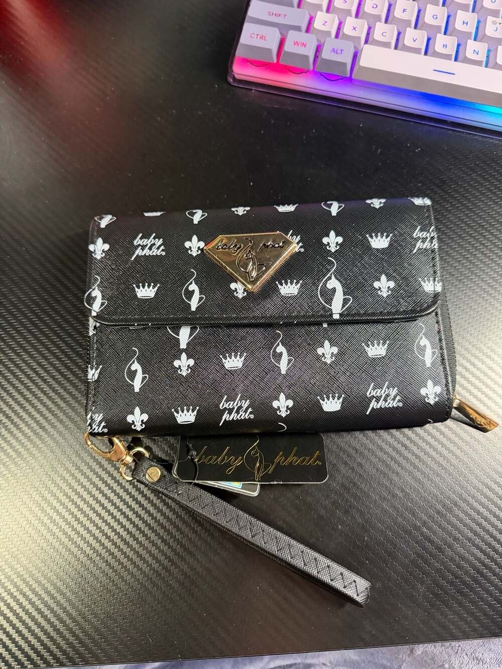 Baby Phat Black and White Logo Print Wristlet Wallet